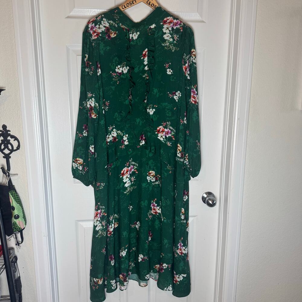 Womens H&M Green Floral Rare Cottage Core Midi Dress XL 14